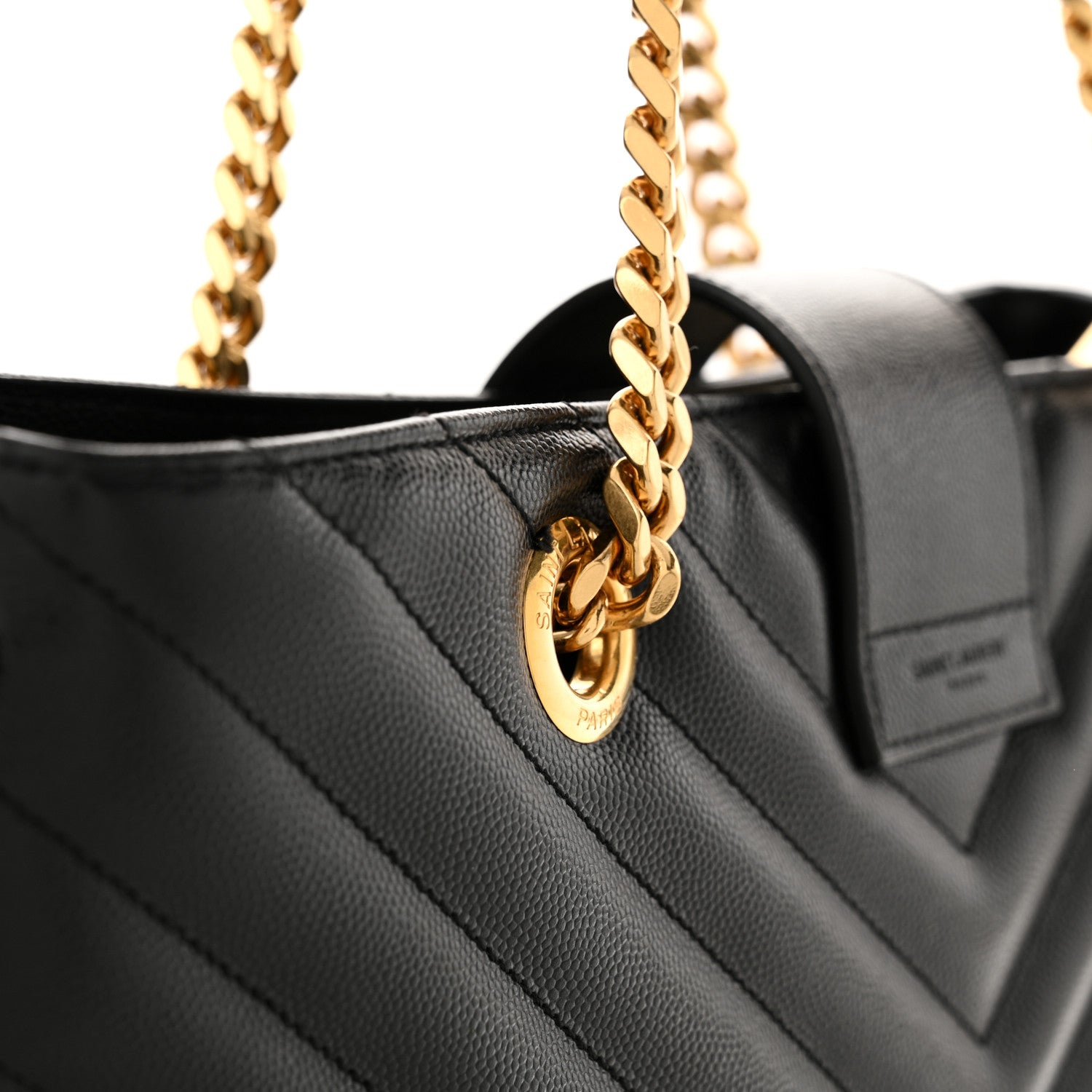 Saint Laurent Grain De Poudre Matelasse Chevron Monogram Shopping Bag Black 11 of 12