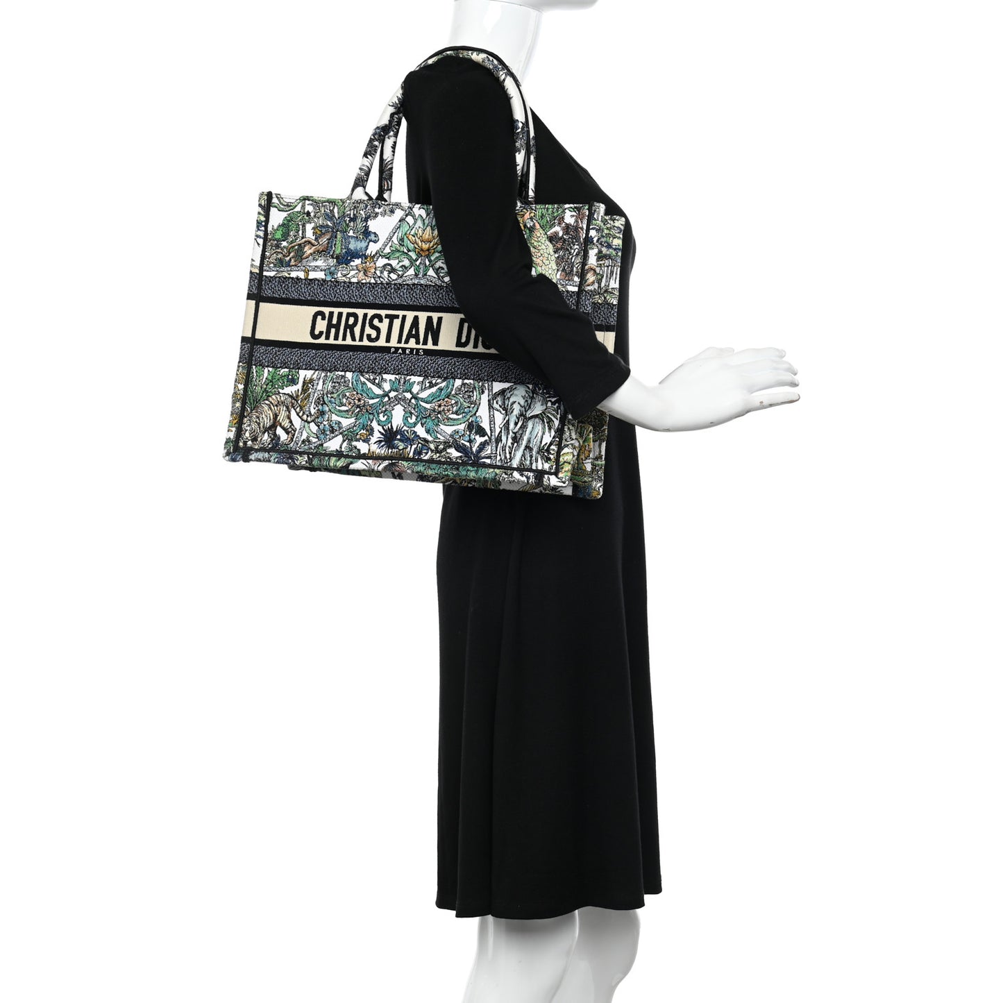 Canvas Embroidered Medium Etoile de Voyage Book Tote White Multicolor