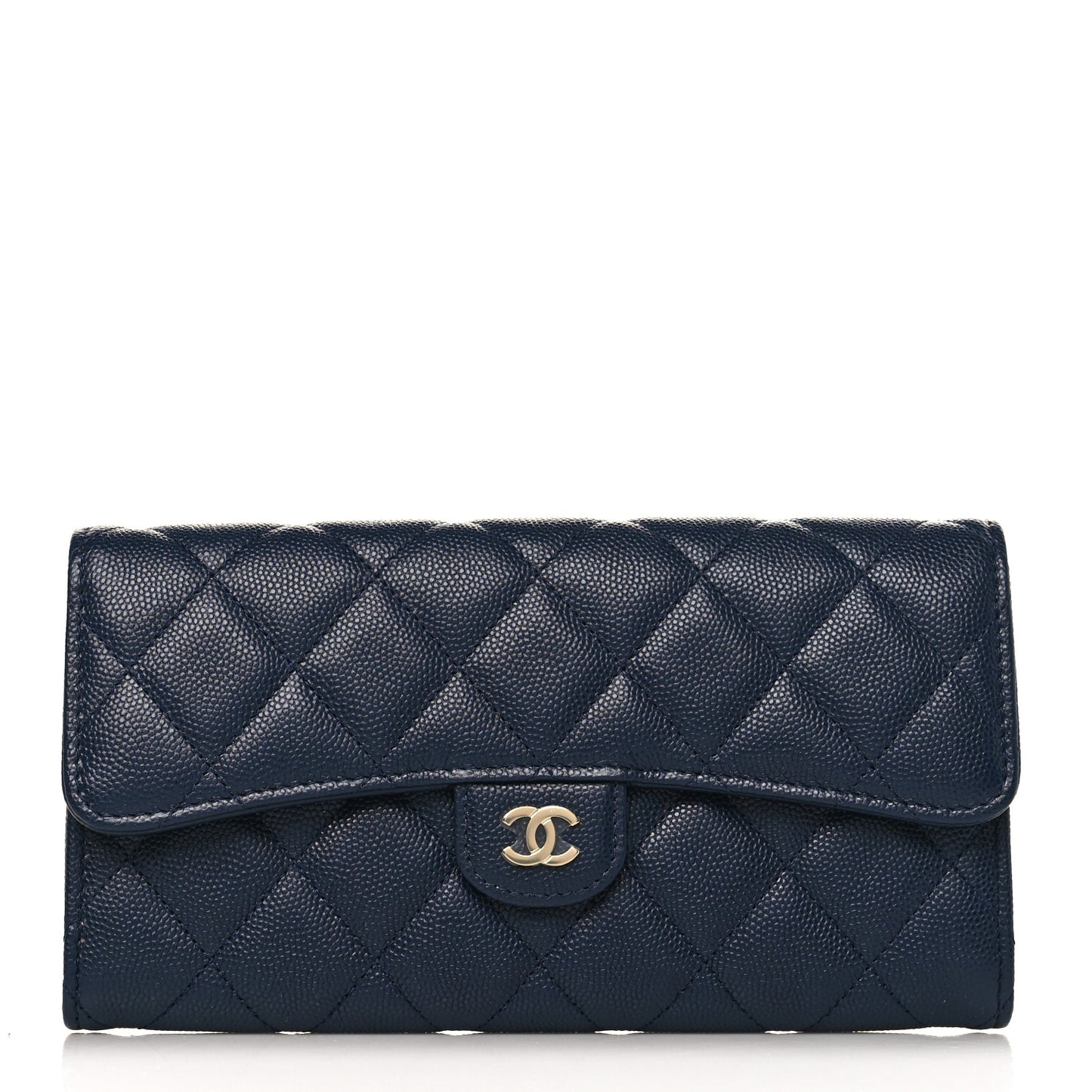 Caviar Quilted Large Gusset Flap Wallet Navy