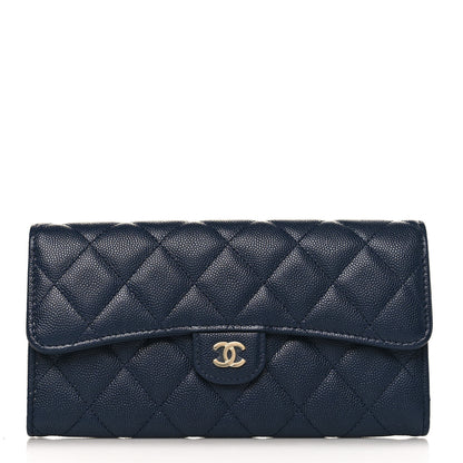 Chanel Caviar Quilted Large Gusset Flap Wallet Navy 1 of 8