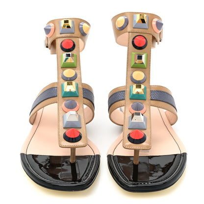 Fendi Calfskin Lizard Embossed Studded Sandals 38 Multicolor 2 of 8