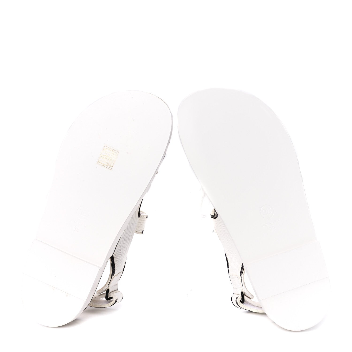Chanel Calfskin Printed Velcro Dad Sandals 39 White Black 5 of 9
