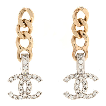Chanel Metal Crystal CC Chain Drop Earrings Gold 1 of 5