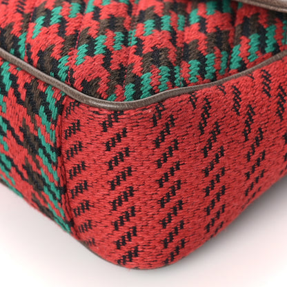 Gucci Wool Tweed Textured Dollar Calfskin Matelasse Diagonal Plaid Small GG Marmont Shoulder Bag Red Green Multicolor New Acero 8 of 8