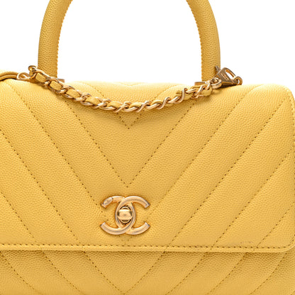 Chanel Caviar Chevron Quilted Mini Coco Handle Flap Yellow 8 of 10