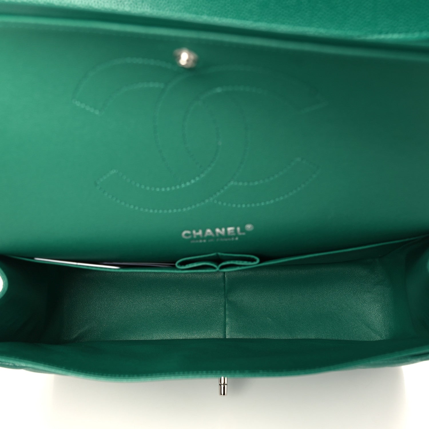 Chanel Caviar Quilted Jumbo Double Flap Green 5 of 10