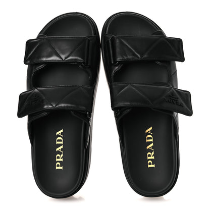 Prada Nappa Quilted Padded Logo Platform Slide Sandals 39.5 Black 8 of 13