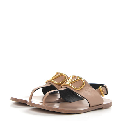 Valentino Garavani Grainy Cowhide Vlogo Slingback Flat Thong Sandals 37.5 Rose Cannelle 3 of 12