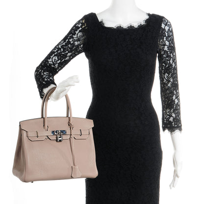 Hermes Taurillon Clemence Horseshoe Birkin 30 Gris Tourterelle and Black 2 of 28