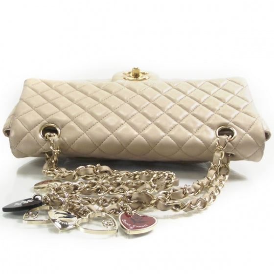 Lambskin Valentine Charms Medium Flap Beige