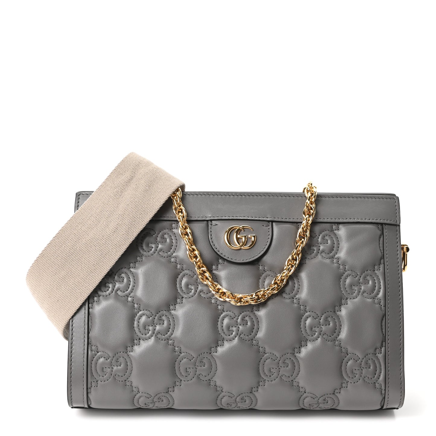 Calfskin GG Matelasse Small Slim Chain Shoulder Bag Dusty Grey Natural