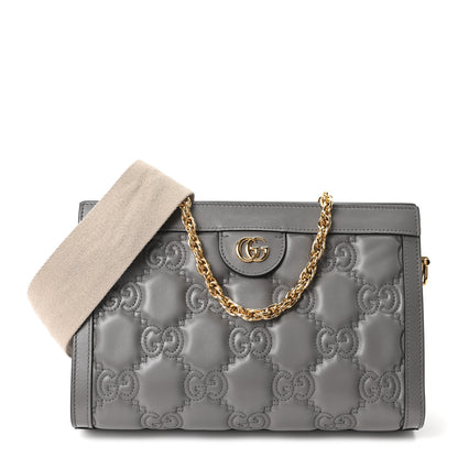 Gucci Calfskin GG Matelasse Small Slim Chain Shoulder Bag Dusty Grey Natural 1 of 10