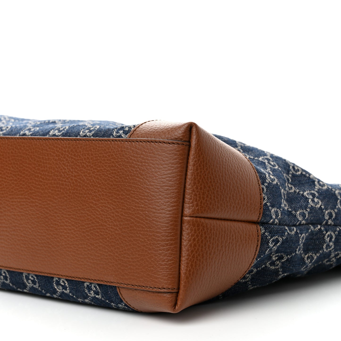 New Denim GG Monogram Medium Ophidia Shopping Tote Blue Tea Cuir