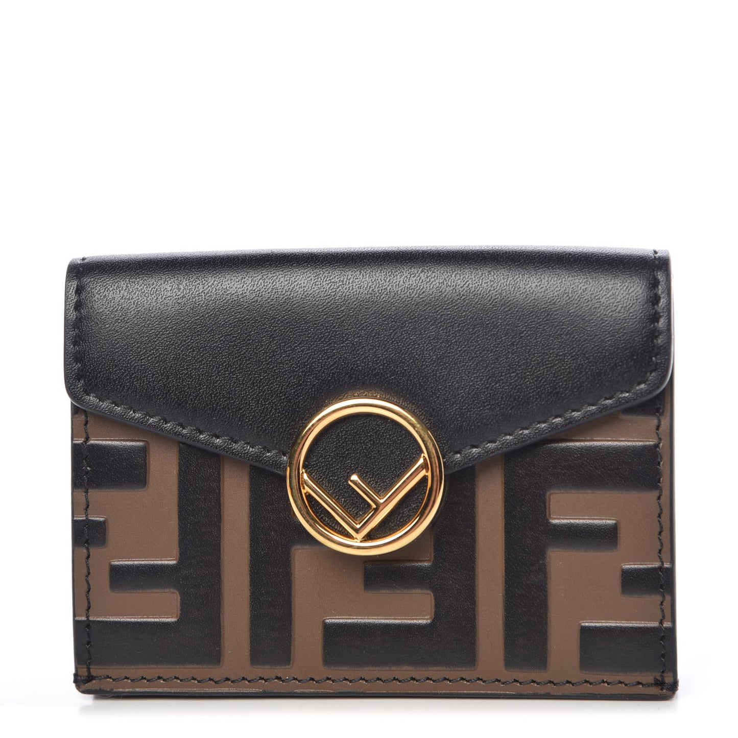 Vitello Liberty F is Fendi Bi-Color FF 1974 Embossed Micro Tri-Fold Envelope Wallet Maya Black
