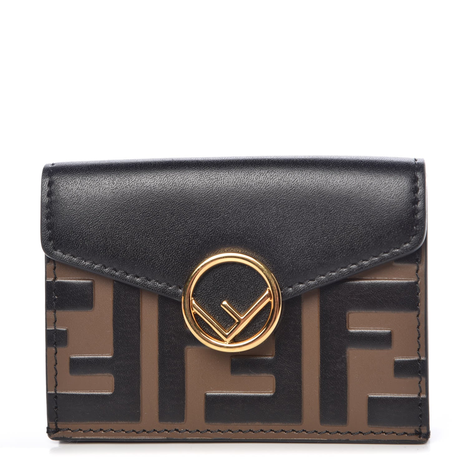 Fendi Vitello Liberty F is Fendi Bi-Color FF 1974 Embossed Micro Tri-Fold Envelope Wallet Maya Black 1 of 11