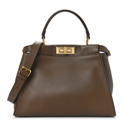 Fendi Vitello Seta Fabric Jacquard Pequin Medium Peekaboo Iconic Satchel Foresta Tobacco 1 of 8