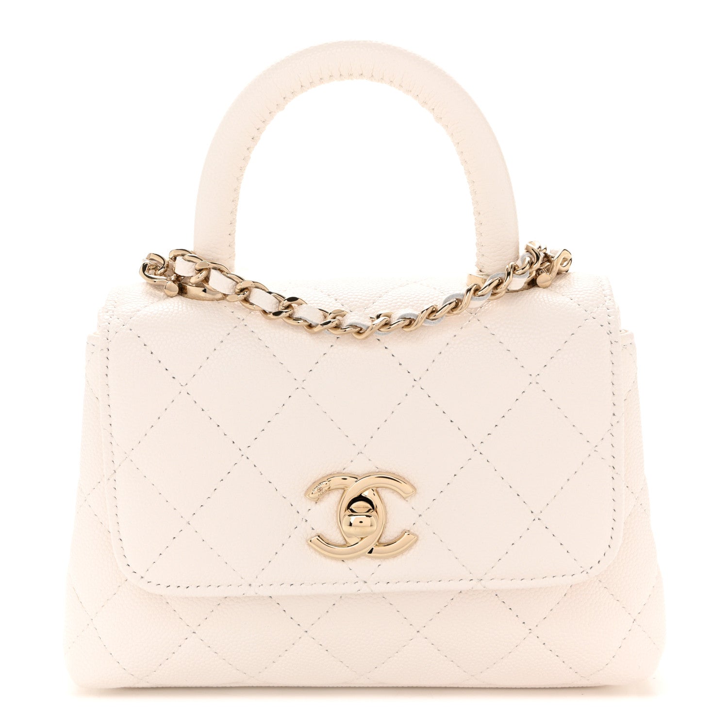 Chanel Caviar Quilted Coco Handle Clutch With Chain White 1 of 11