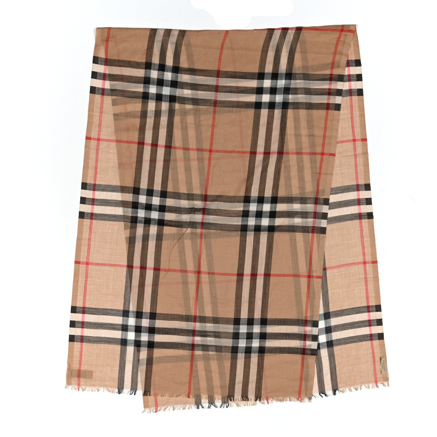 Burberry Wool Silk Gauze Giant Check Lightweight Scarf Camel 3 of 10