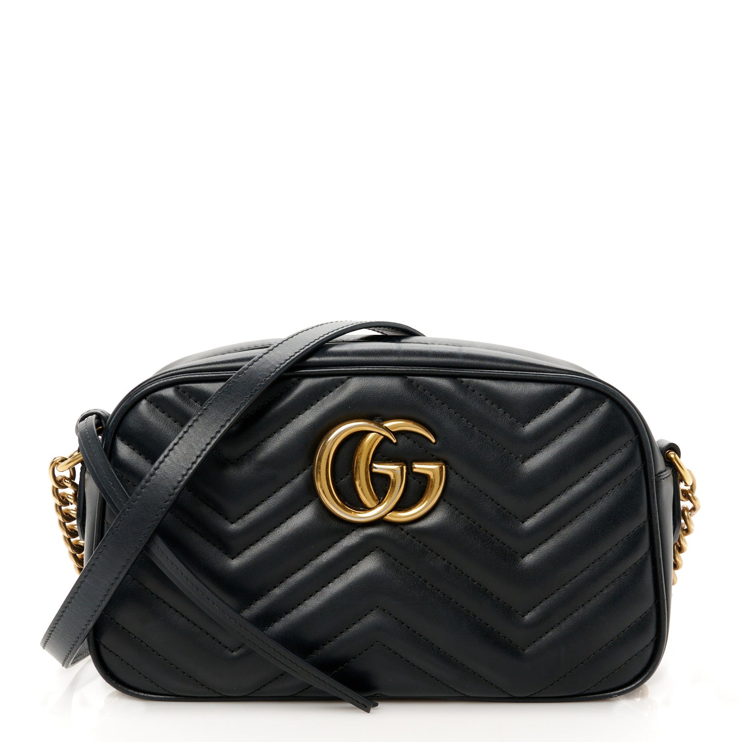 Calfskin Matelasse Small GG Marmont Chain Shoulder Bag Black