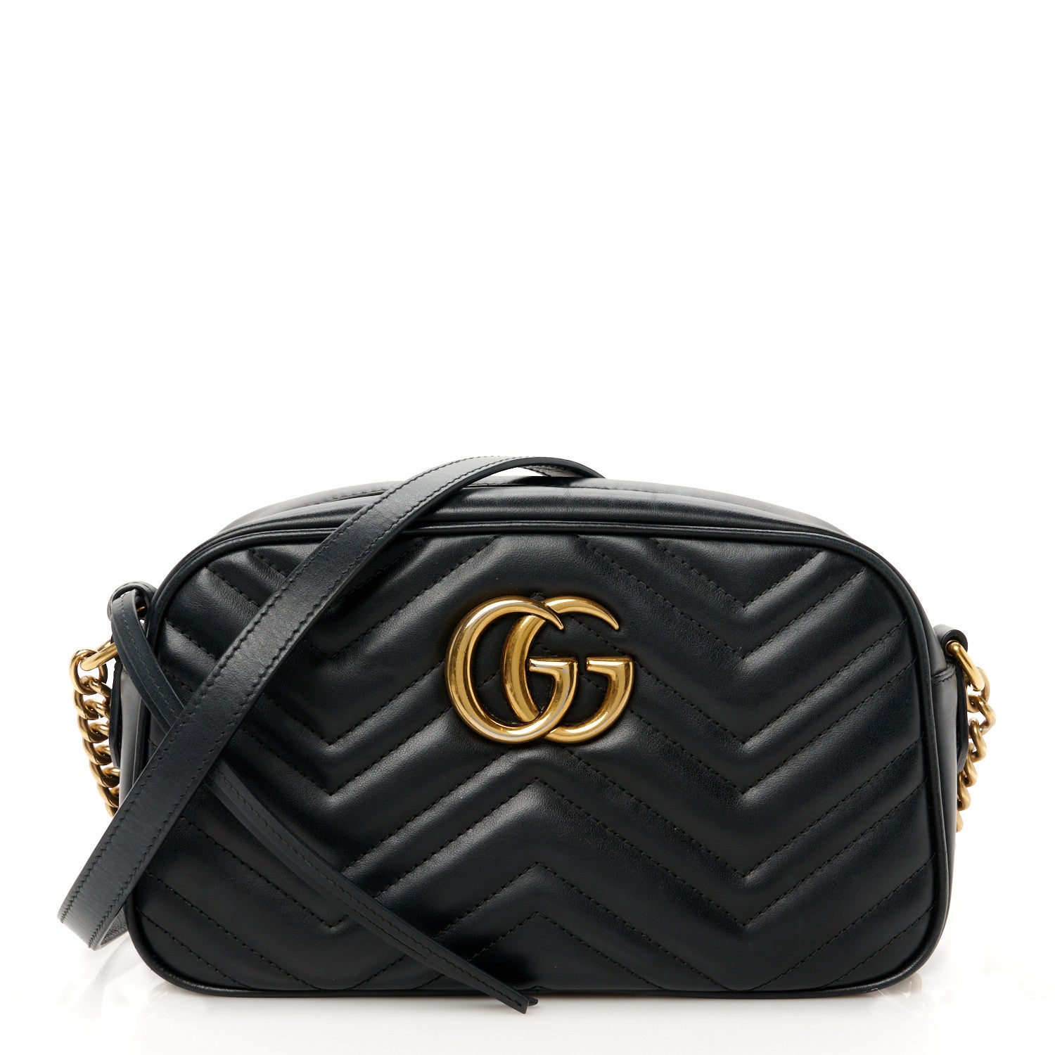 Gucci Calfskin Matelasse Small GG Marmont Chain Shoulder Bag Black 1 of 11