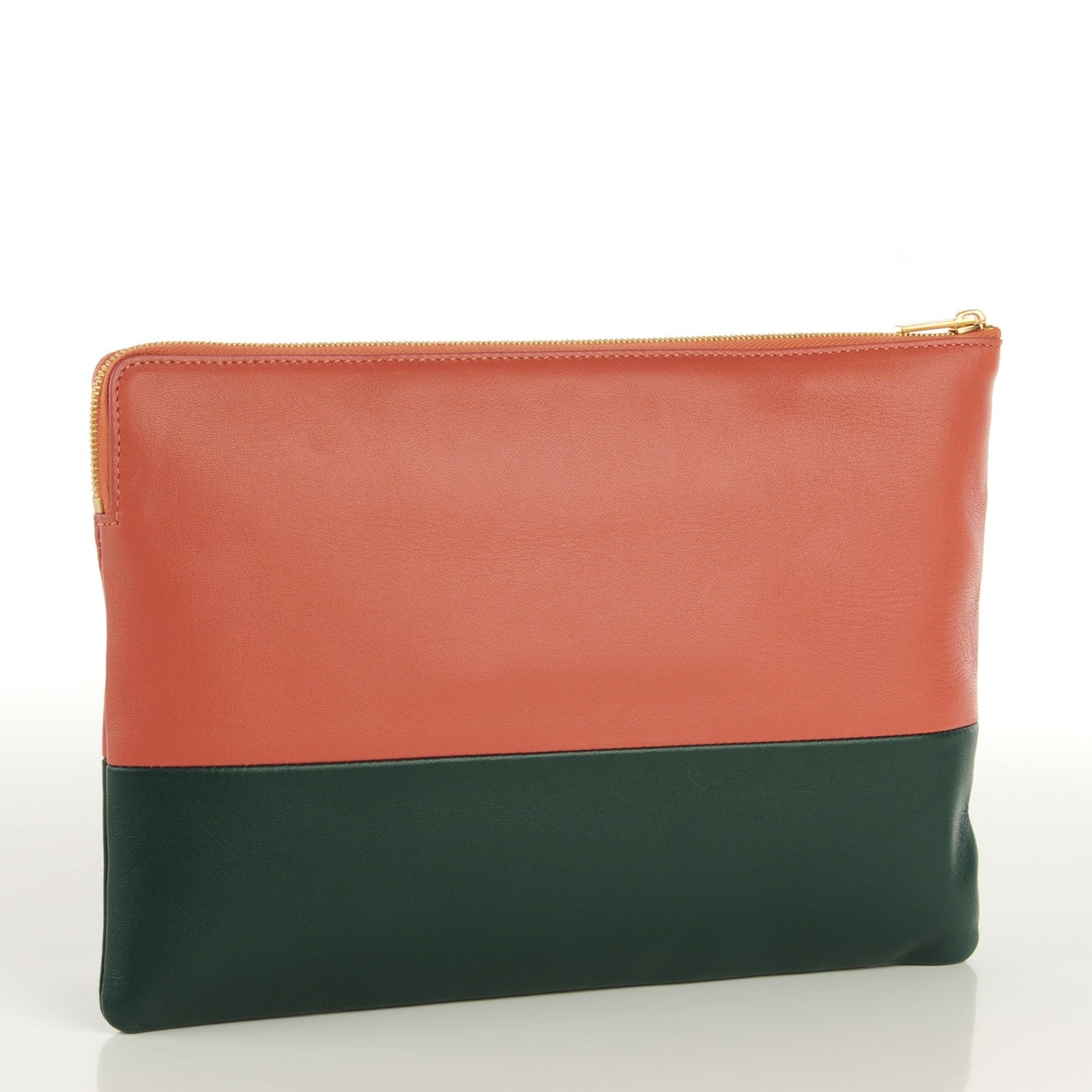 Celine Lambskin Bi-Color Solo Clutch Pouch Terracotta Dark Green 3 of 8