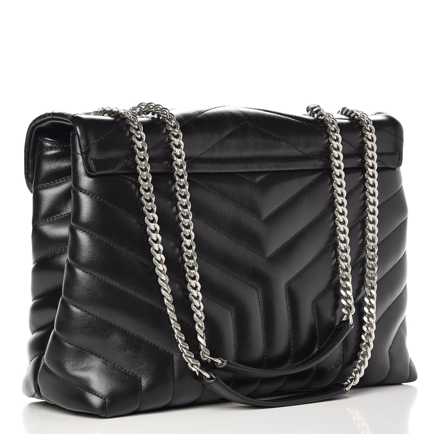 Calfskin Y Quilted Monogram Medium Loulou Chain Satchel Black