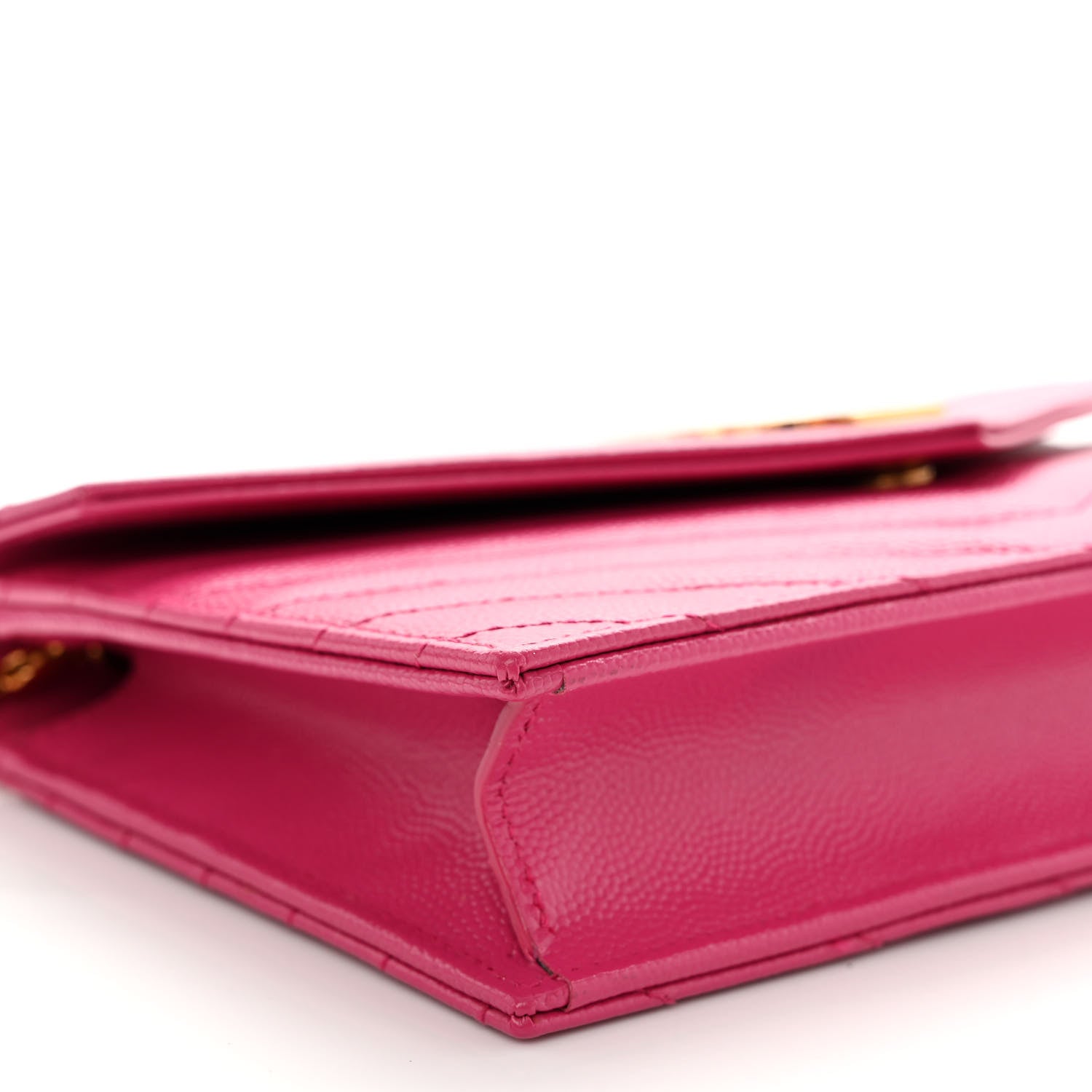 Saint Laurent Grain De Poudre Matelasse Chevron Monogram Envelope Chain Wallet Fresh Fuchsia 8 of 10