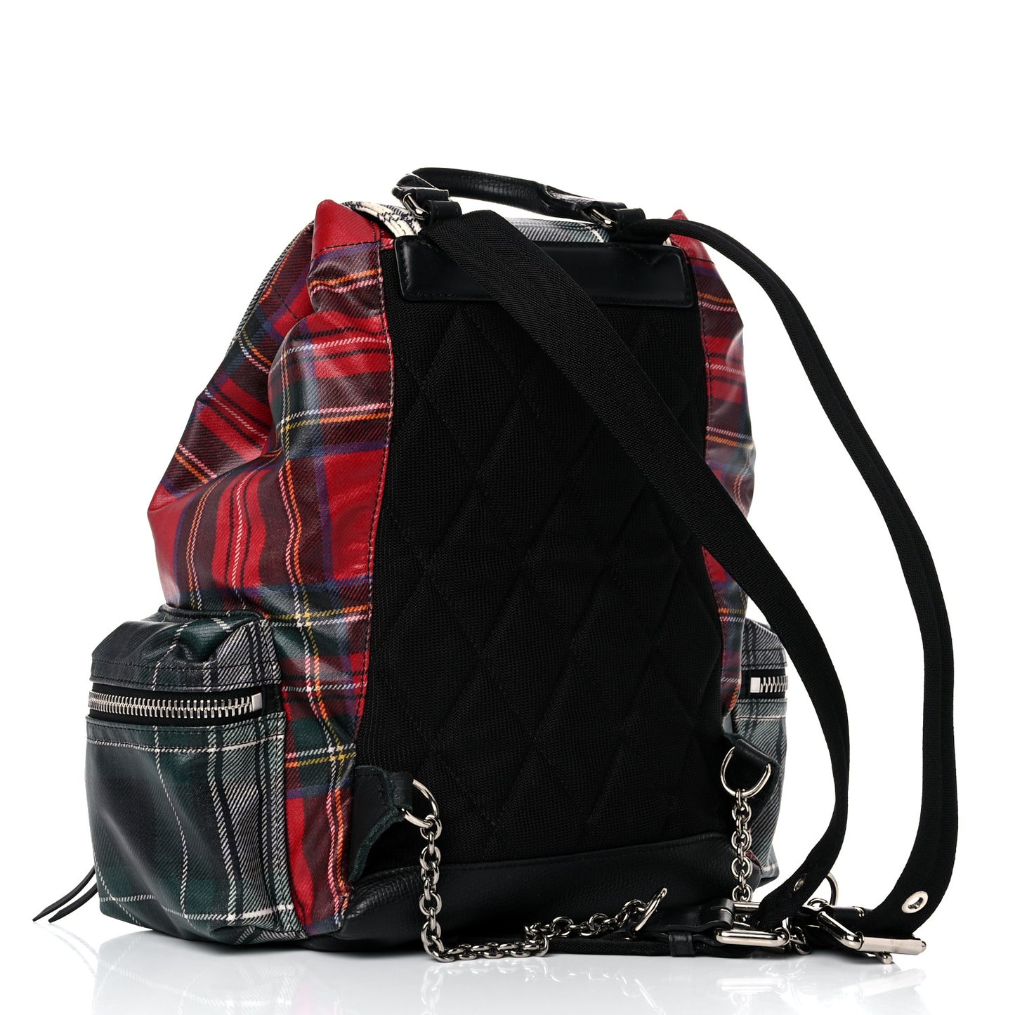 Laminated Tartan Patchwork Medium Rucksack Backpack Military Red