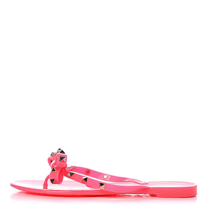 Valentino Garavani PVC Jelly Rockstud Bow Thong Sandals 39 Fuxia Fluo 1 of 11