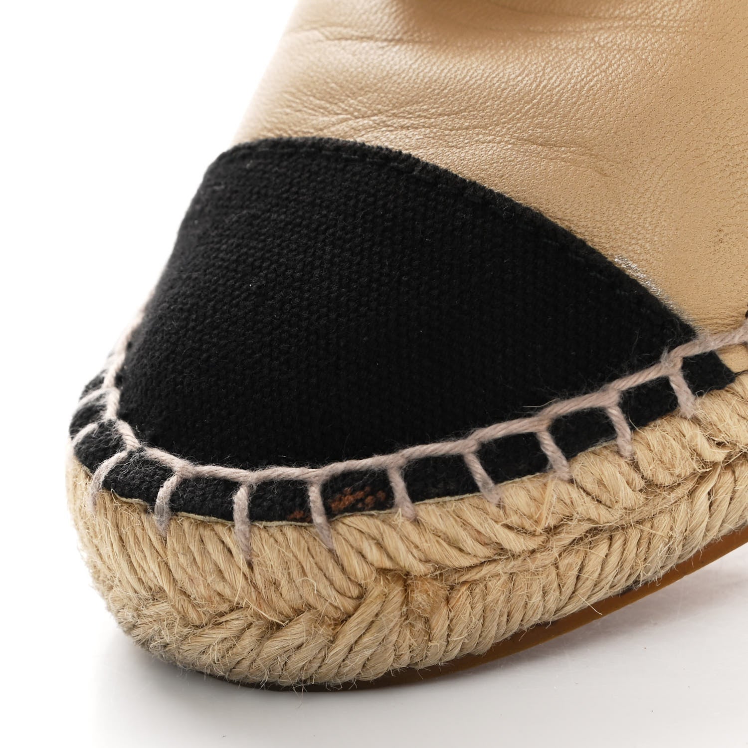 Chanel Lambskin Canvas Cap Toe Lace Up Espadrilles 38 Dark Beige Black 10 of 11