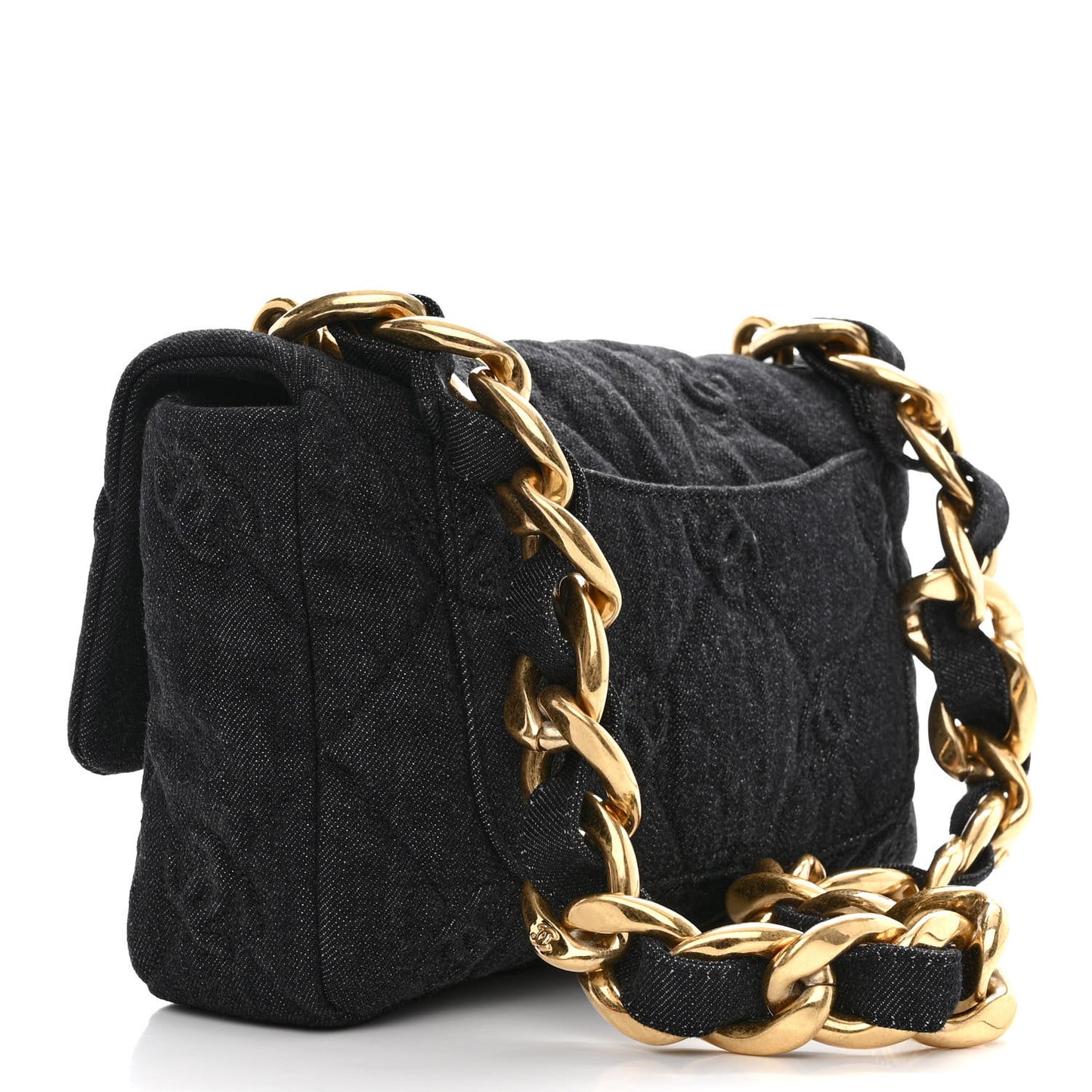 Denim Quilted Medium Funky Town Flap Black