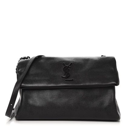 Saint Laurent Grain De Poudre Medium West Hollywood Monogram Fold-Over Black 1 of 12