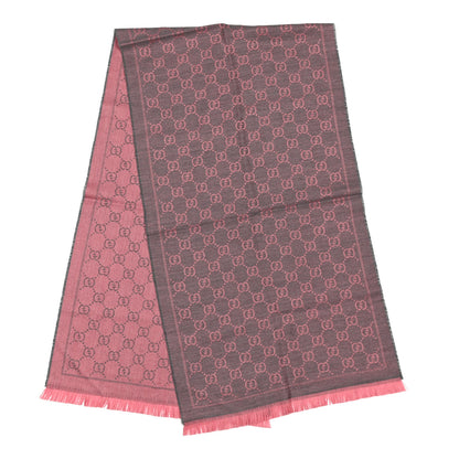 Gucci Wool Jacquard GG Monogram Sten Fringe Scarf Graphite Pink 2 of 4