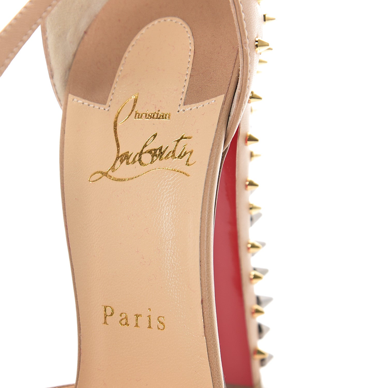 Christian Louboutin Nappa Goldostrap 100 Spiked Pumps 40 Nude 6 of 9