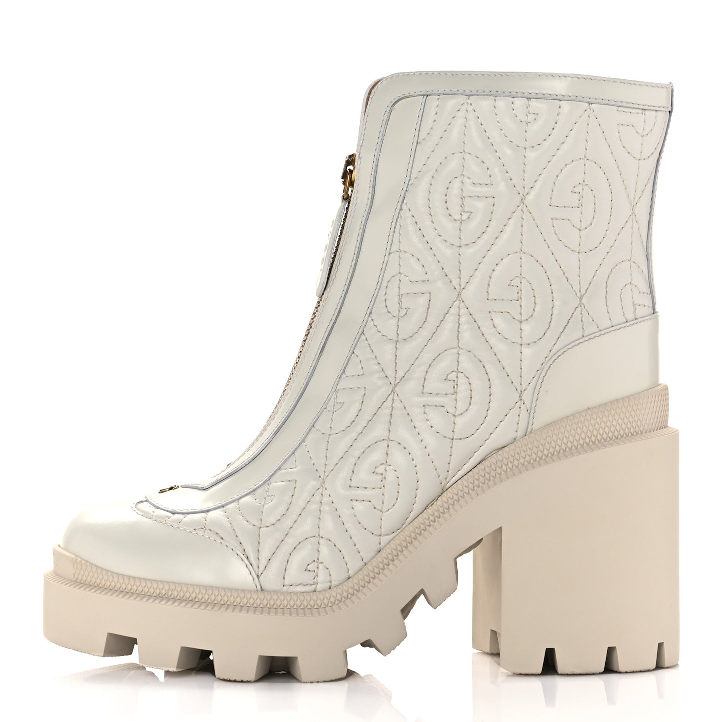 Calfskin Nappa Rhombus Quilted Trip Ankle Boots 36.5 Great White