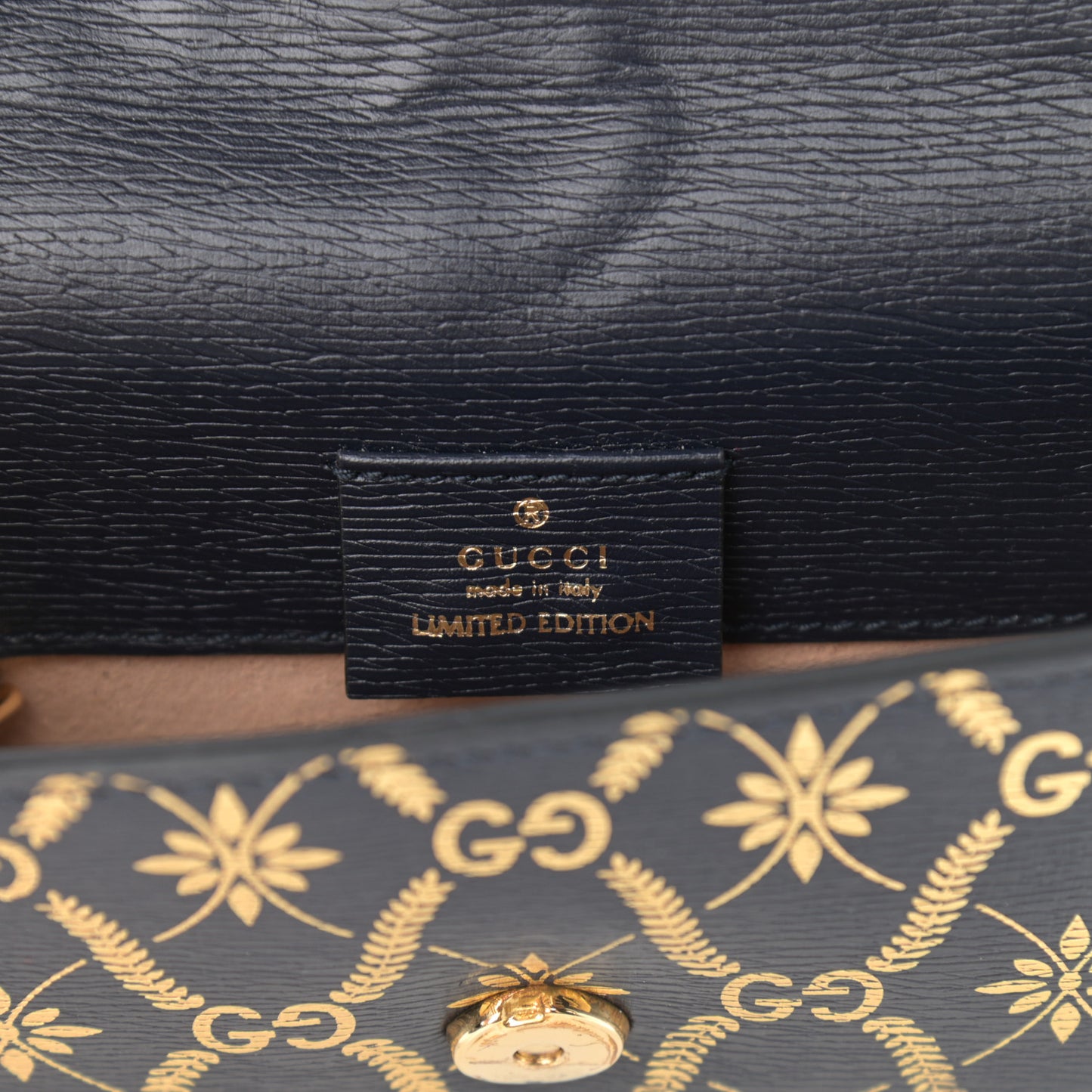 Textured Calfskin Super Mini Sylvie Chain Shoulder Bag Navy Gold