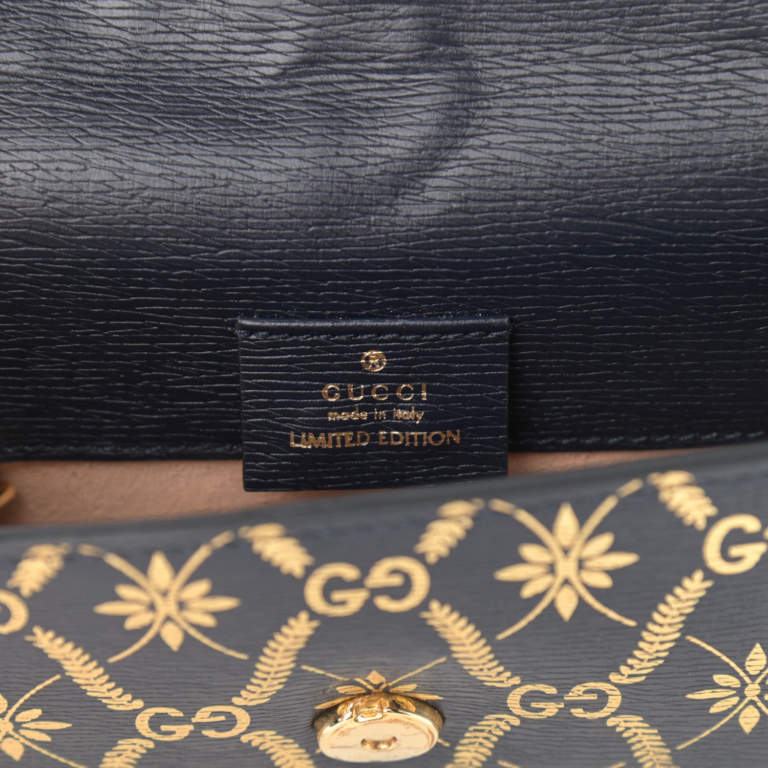 Gucci Textured Calfskin Super Mini Sylvie Chain Shoulder Bag Navy Gold 6 of 11