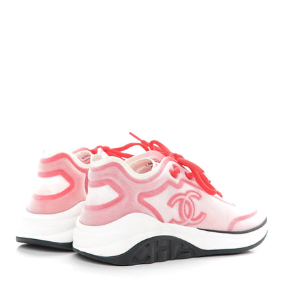 Chanel Lycra Fabric CC Sneakers 36.5 White Red 4 of 9