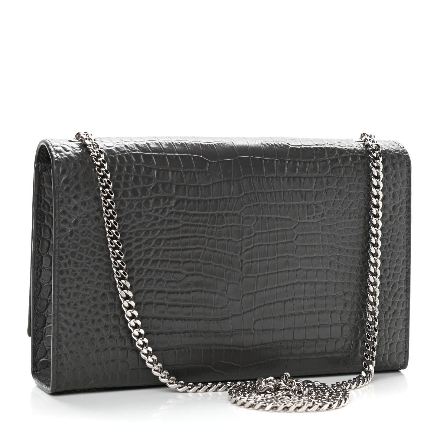 Calfskin Crocodile Embossed Medium Classic Monogram Kate Tassel Satchel Storm