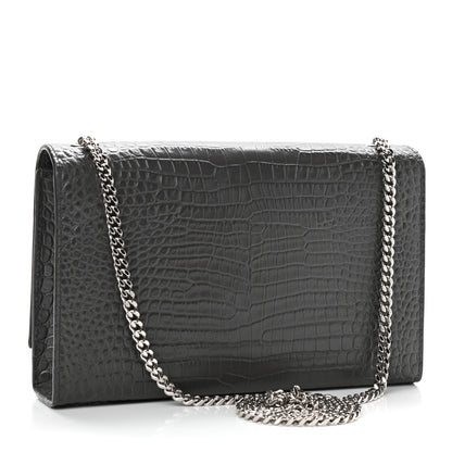 Saint Laurent Calfskin Crocodile Embossed Medium Classic Monogram Kate Tassel Satchel Storm 3 of 11