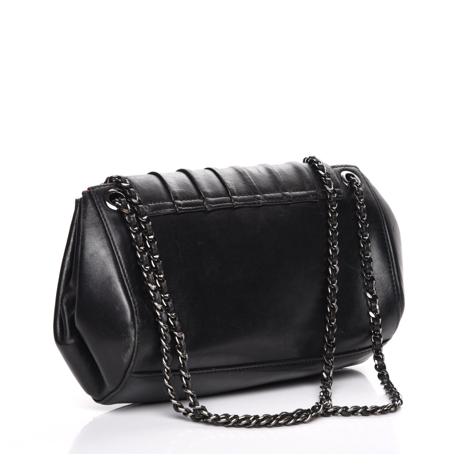 Lambskin Vertical Quilt Accordion Flap Black