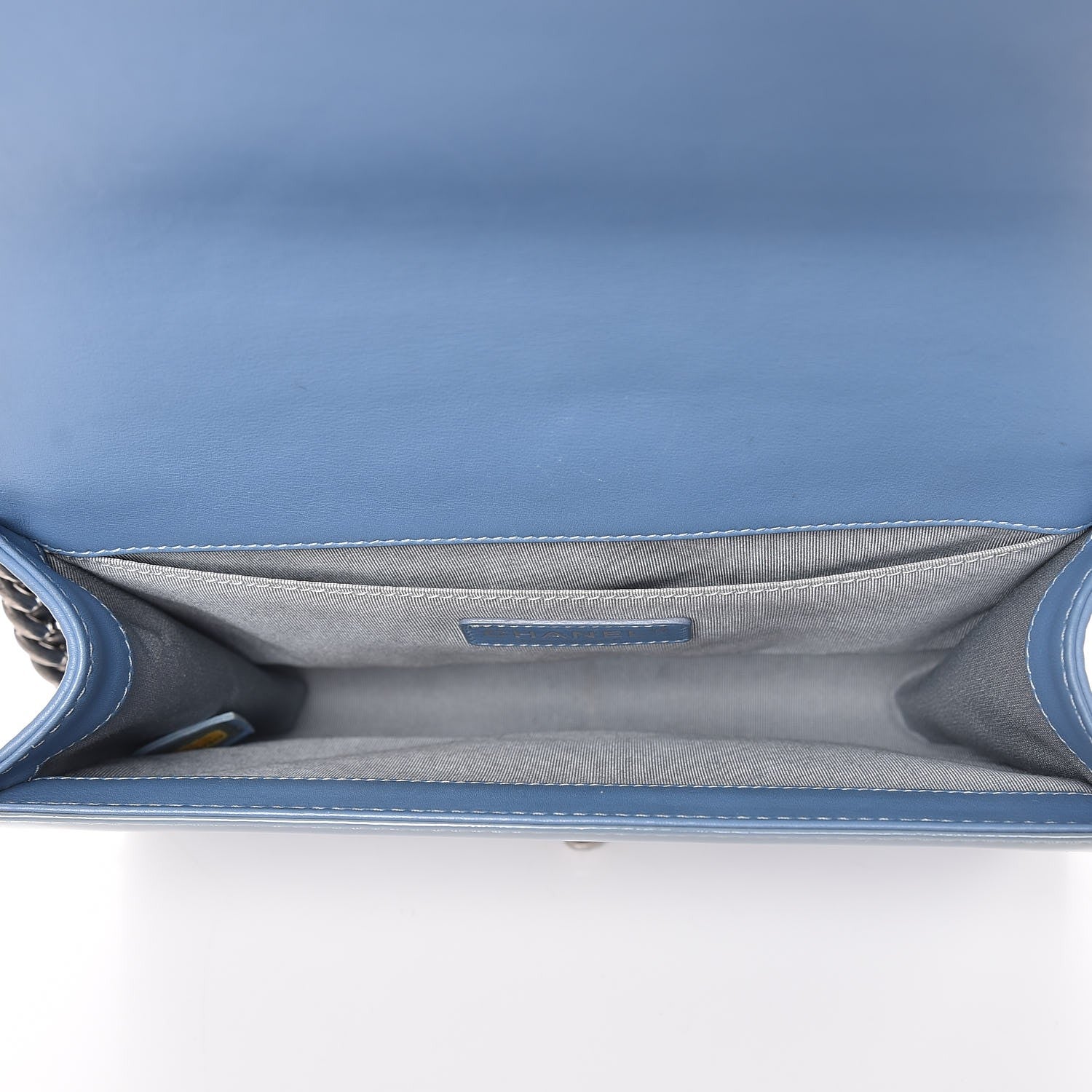 Chanel Patent Calfskin Medium Plexiglass Boy Flap Light Blue 5 of 12