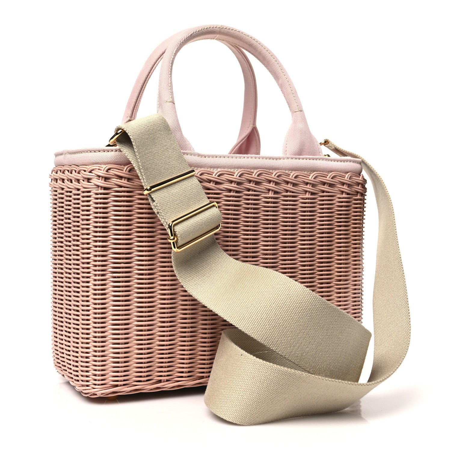Prada Wicker Canvas Shoulder Bag Pesca 3 of 10