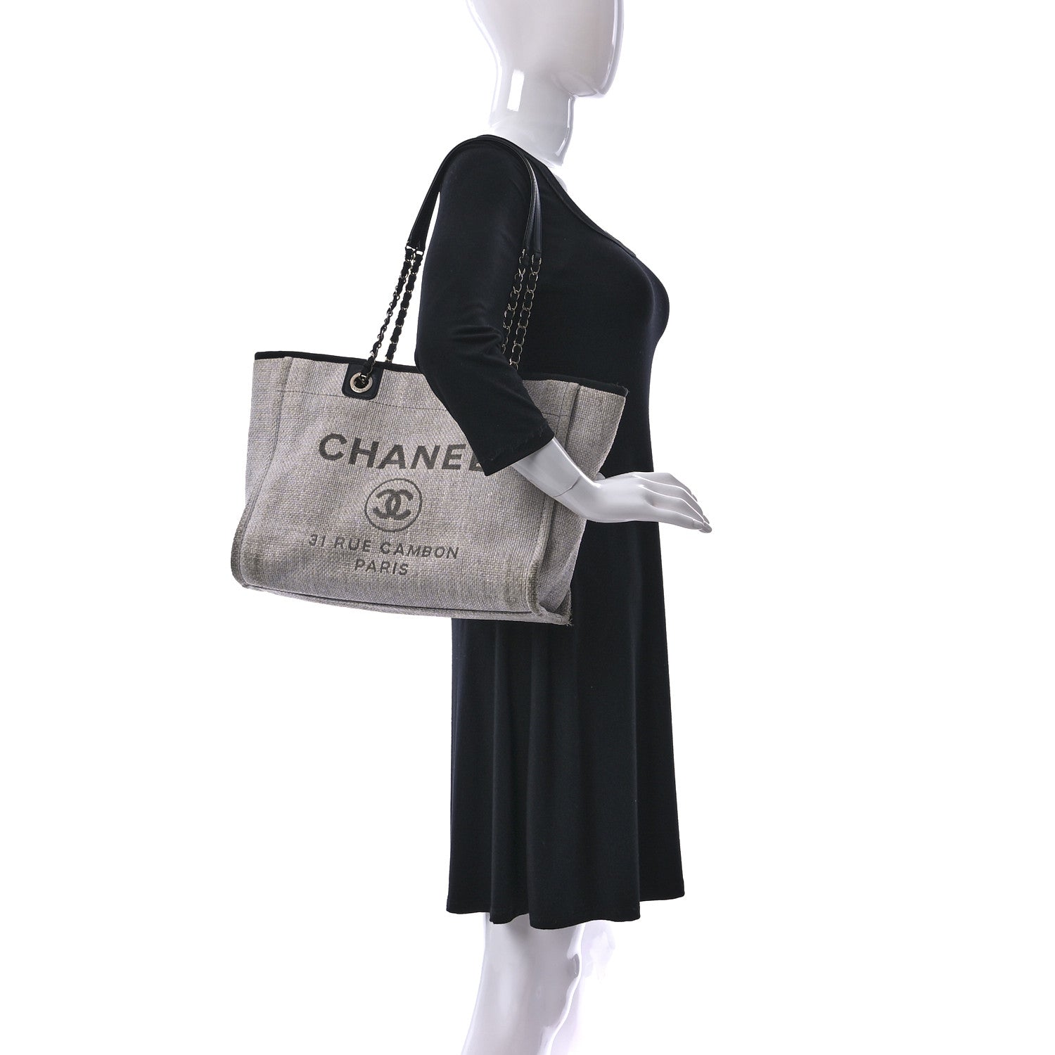 Chanel Woven Straw Raffia Small Deauville Tote Grey 3 of 12