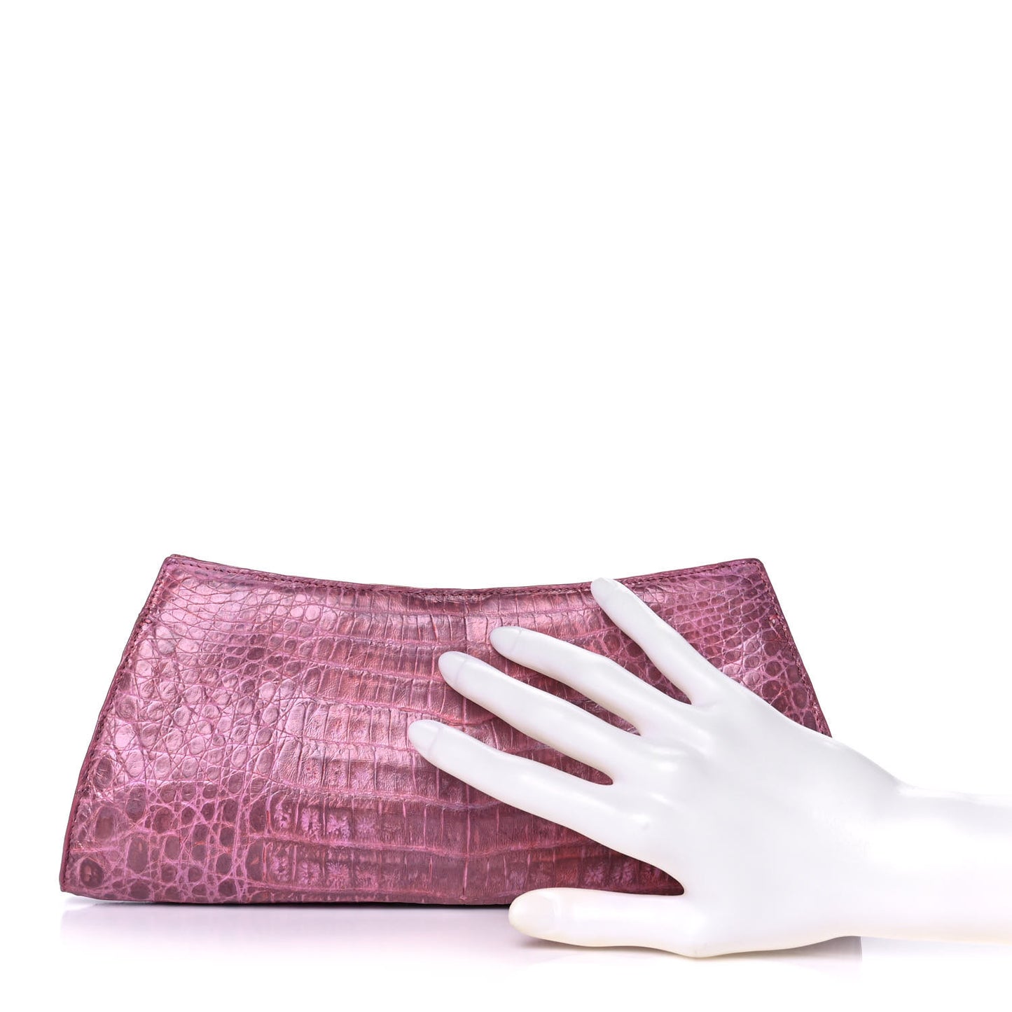 Metallic Crocodile Clutch Pink