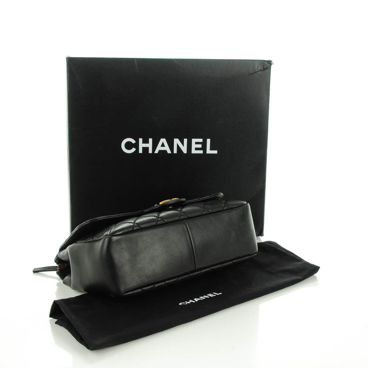 Calfskin Large Blizzard Zip Top Flap Bag Black