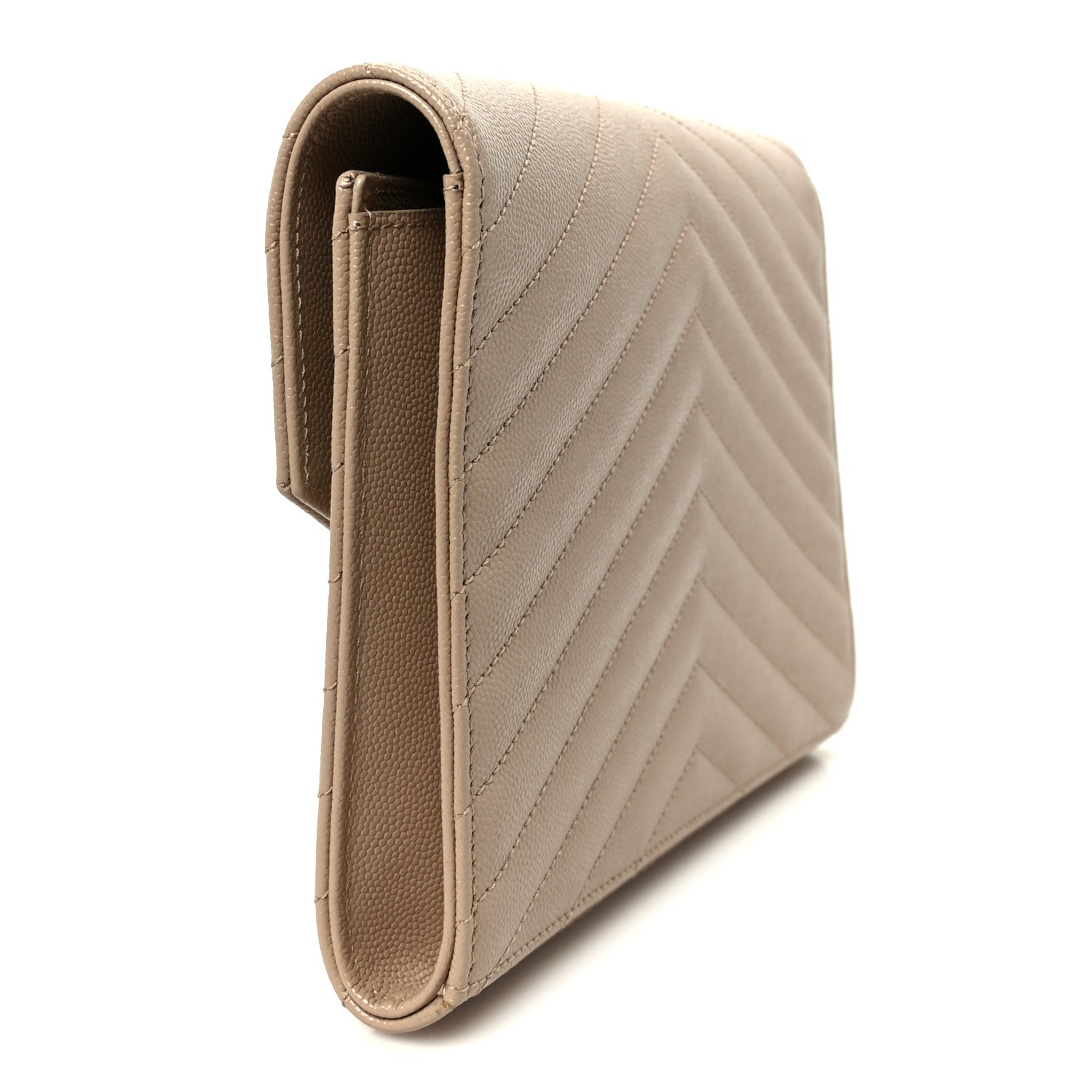 Saint Laurent Grain De Poudre Matelasse Chevron Monogram Cassandre Flap Pouch Dark Beige 3 of 9