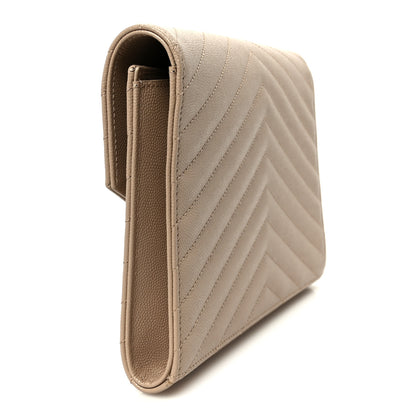 Saint Laurent Grain De Poudre Matelasse Chevron Monogram Cassandre Flap Pouch Dark Beige 3 of 9