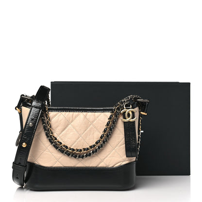 Chanel Aged Calfskin Quilted Small Gabrielle Hobo Beige Black 11 of 11