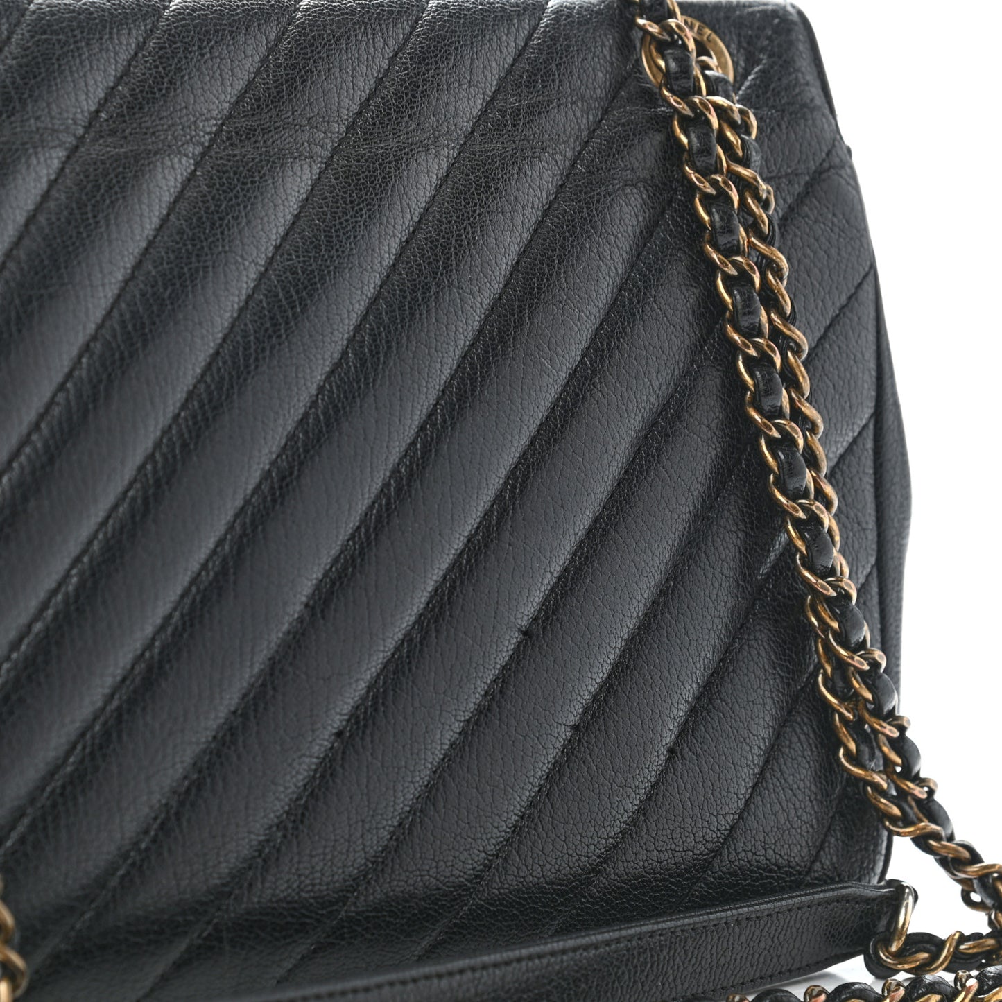 Goatskin Diagonal Quilted Small Flap Black